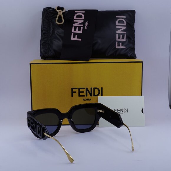 Fendi FE40097I 01V Cat Eye Sunglasses - Black Gold/Blue - Picture 5 of 9